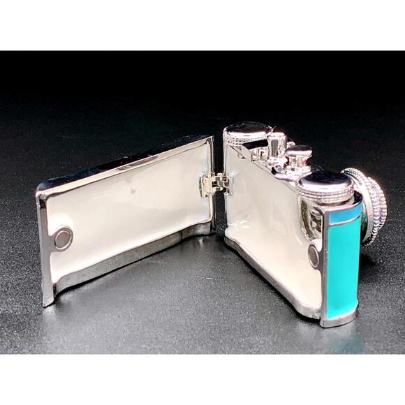 Turquoise Camera Trinket Box Enamel Rhinestone Lens Keepsake - Picture 2 of 4